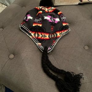Cool Print Ear Flap Hat w Braided